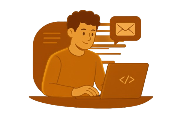 Illustration of a person working on a laptop